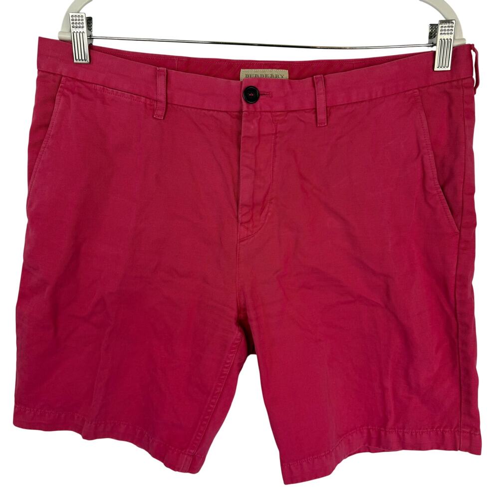 Burberry Brit Flat Front Chino Shorts Mens Size 34 Pink Premium Cotton Linen